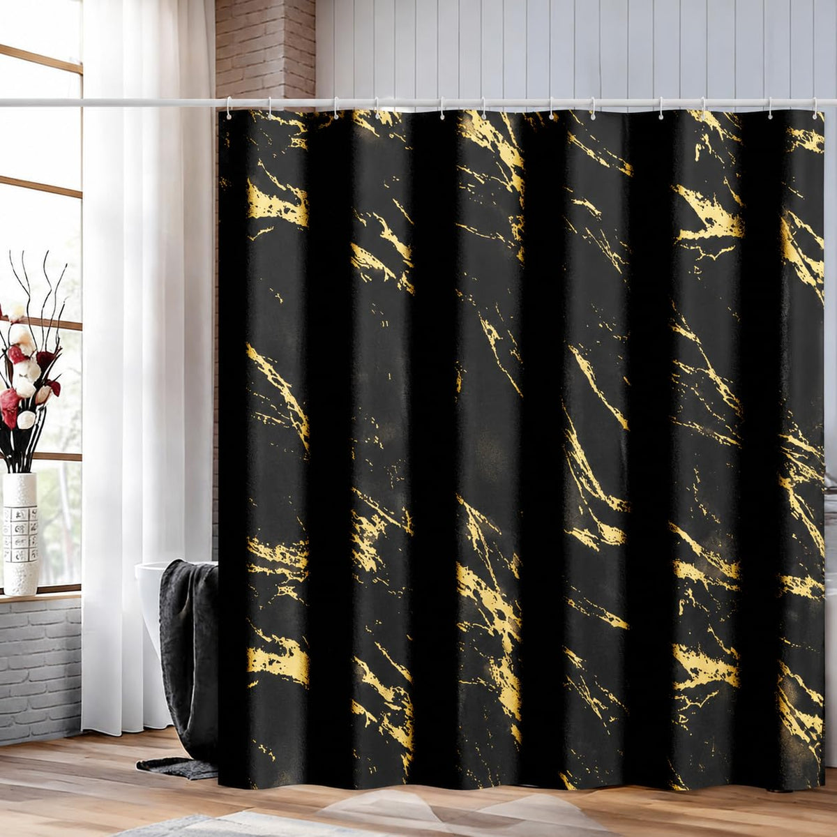 Premium Gray Marble Shower Curtain - Realistic Vein Design, Water-Resistant Fabric (72x72 Inches), Stable Drape, Easy-Clean, Stylish Nordic/Ins Bathroom Decor