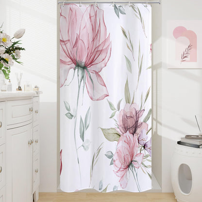 Blue Boho Floral Shower Curtain, Watercolor Botanical Design, 72 x 72