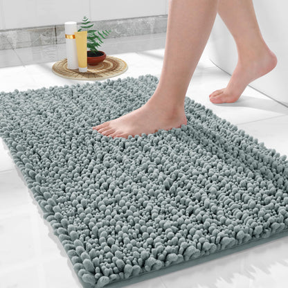 Yimobra Bathroom Rugs Non Slip Washable 32x20 Inch - Ultra Soft Absorbent Chenille Bath Mat, Quick Dry Shaggy Floor Carpet for Tub Shower, Gray Home Decor Accessories