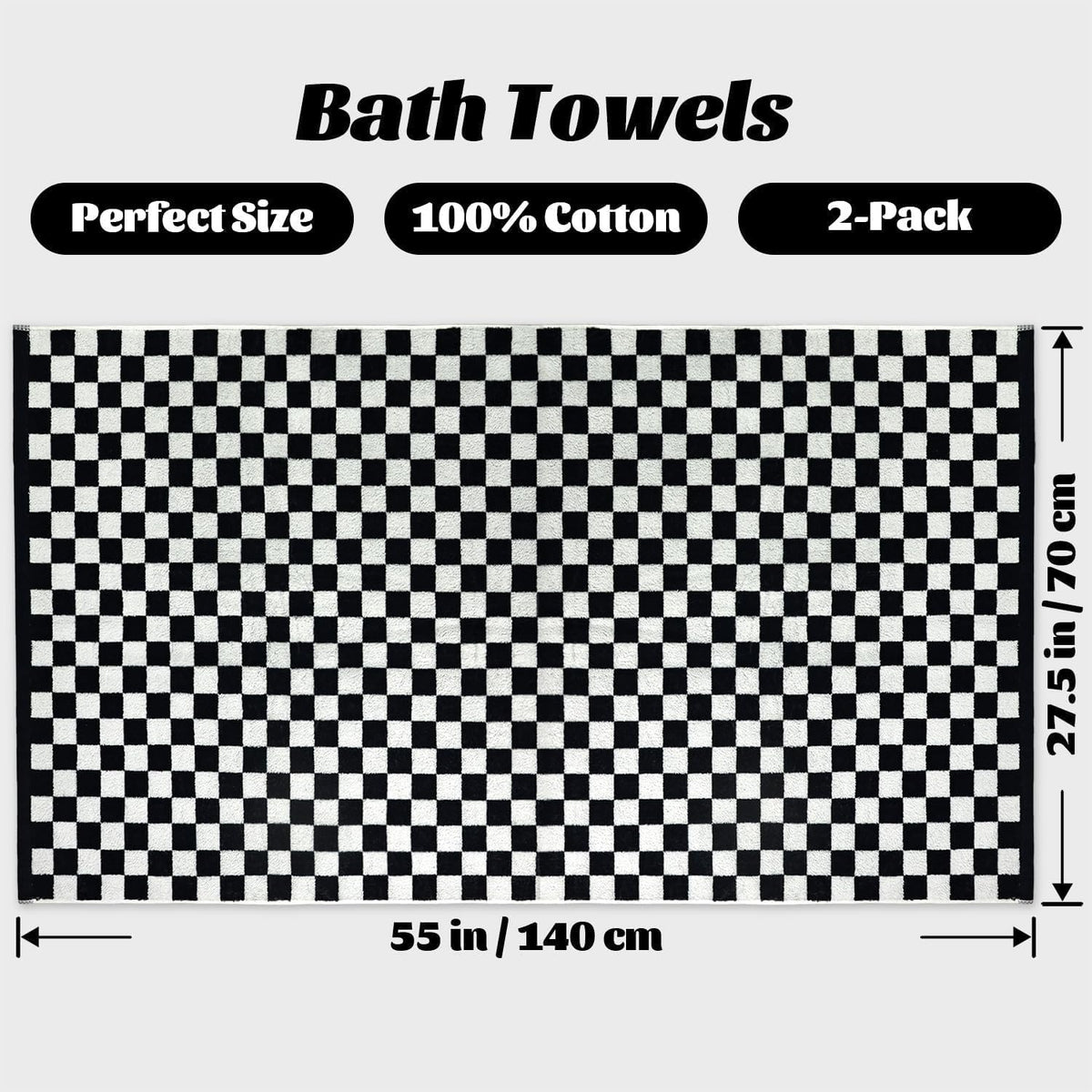 Jacquotha Black and White Checkered Cotton Bath Towels Set of 2
