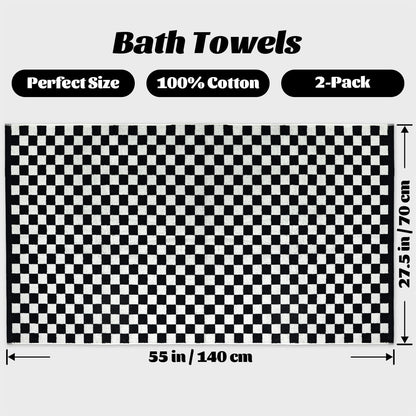 Jacquotha Black and White Checkered Cotton Bath Towels Set of 2