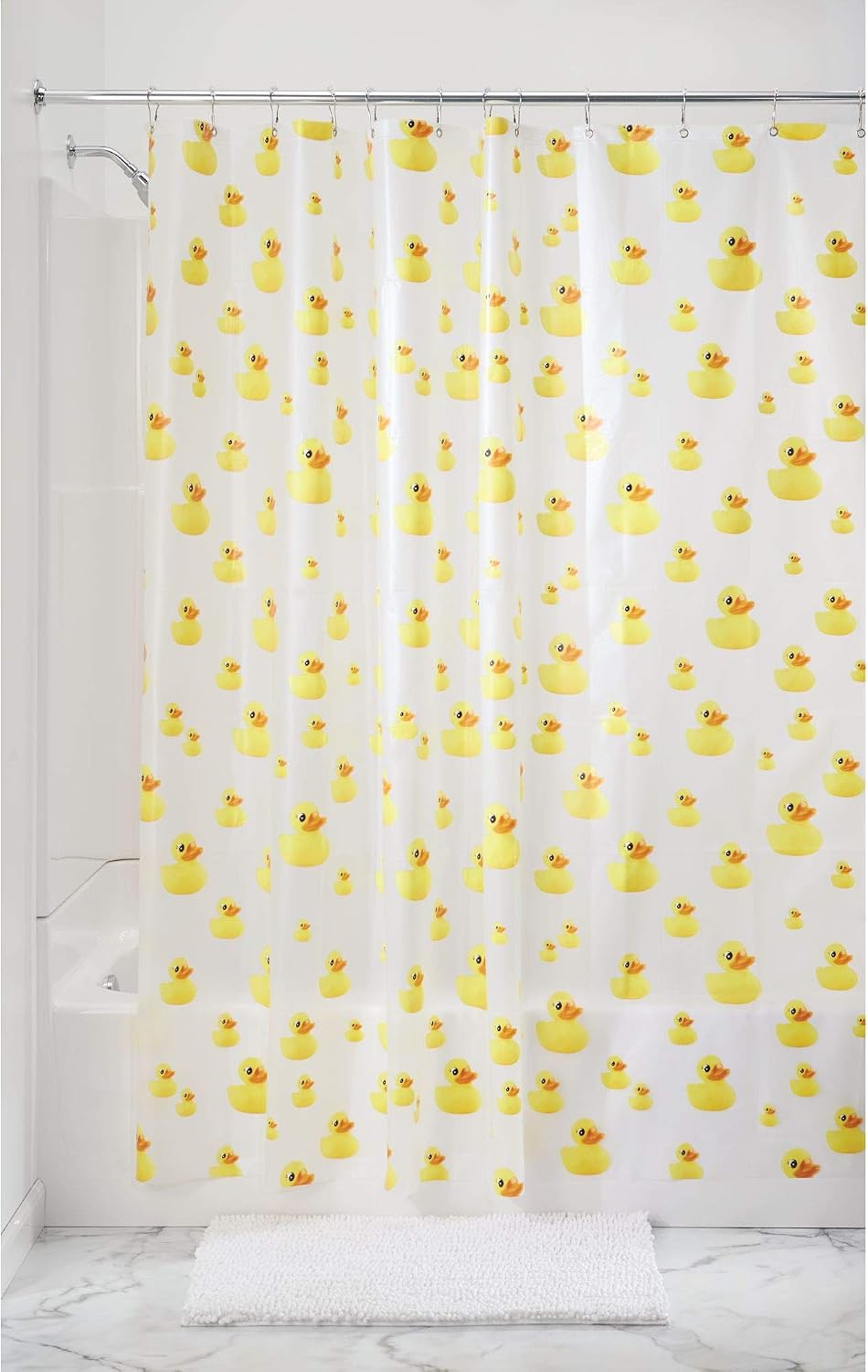 iDesign PEVA Plastic Ducks Shower Curtain, PVC-Free Waterproof Liner for Kids', Guest, College Dorm, Master Bathroom, Polyethylene_vinyl_acetate, 72" x 72", Yellow and Orange