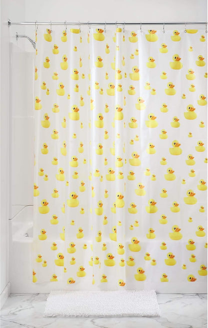 iDesign PEVA Plastic Ducks Shower Curtain, PVC-Free Waterproof Liner for Kids', Guest, College Dorm, Master Bathroom, Polyethylene_vinyl_acetate, 72" x 72", Yellow and Orange
