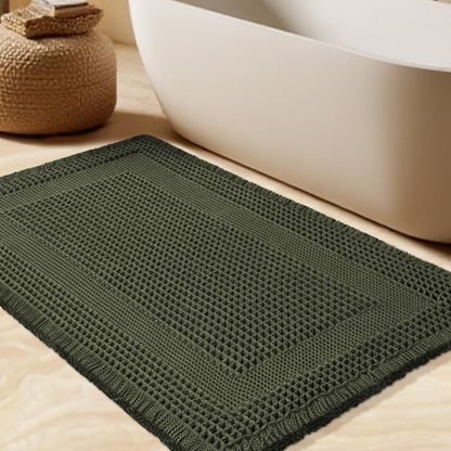 Upgrade Waffle Bath Mat Set 2 Piece, Boho Bathroom Rugs Absorbent Non Slip, Ultra Soft Bathroom Mat, Machine Washable Knit Bath Rugs with Herringbones for Bathroom, Bedroom, Kitchen, Shower, White