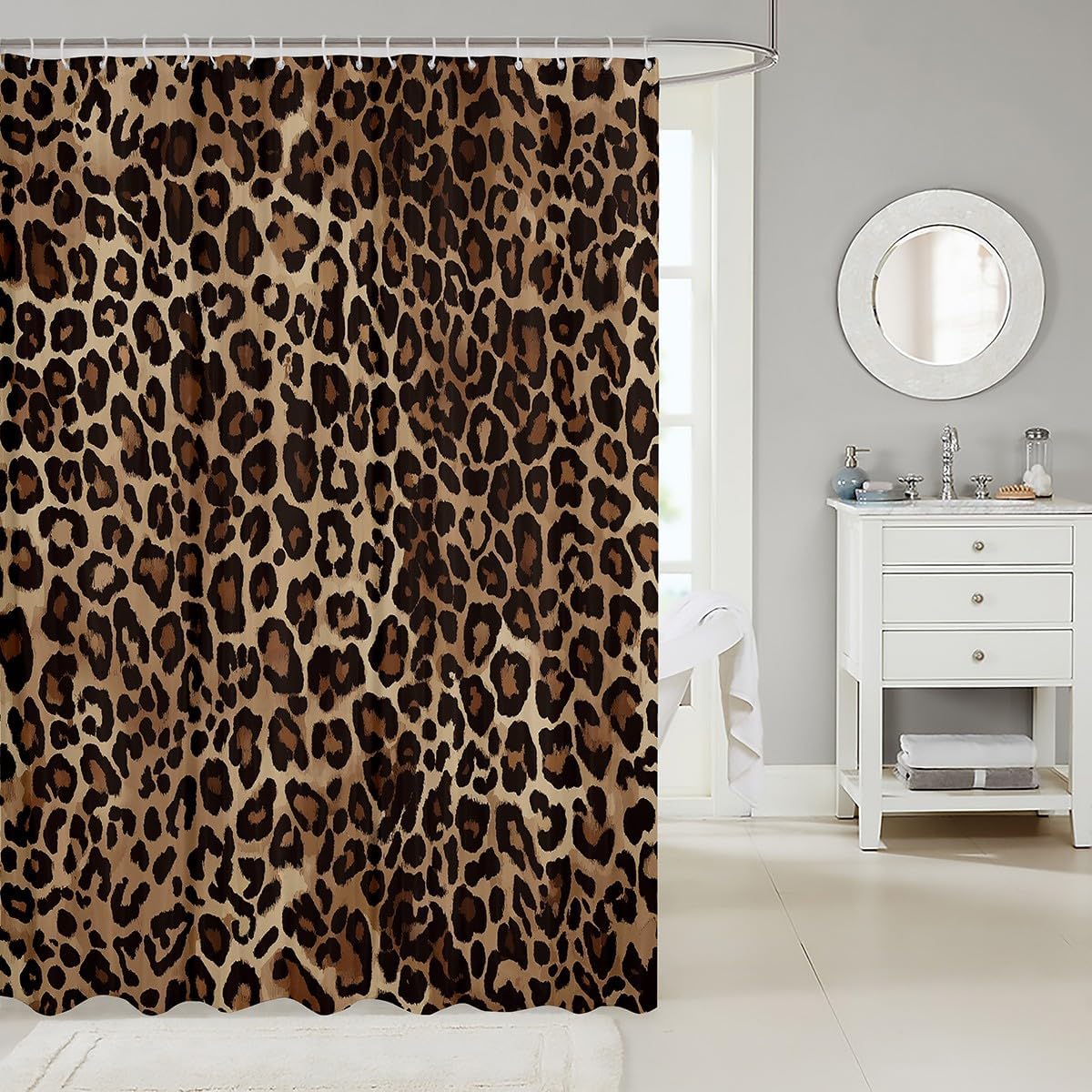 Leopard Print Shower Curtain Cheetah Safari Animal Bath Curtain Geometric Bathroom Shower Curtain Modern Abstract Pattern Bathroom Curtains Waterproof Cloth Fabric for Bathroom Decor 72" W x 72" L