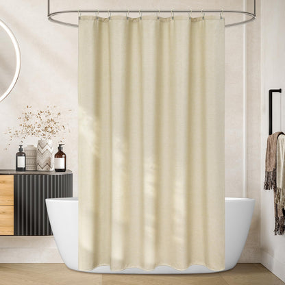 Seenus Linen Look Farmhouse Thick Fabric Shower Curtain Brown, Faux Linen Textured Country Rustic Shower Curtains Water-Resistant, 72 x 72 Inch Tan Taupe Heavyweight Shower Curtain for Bathroom Hotel
