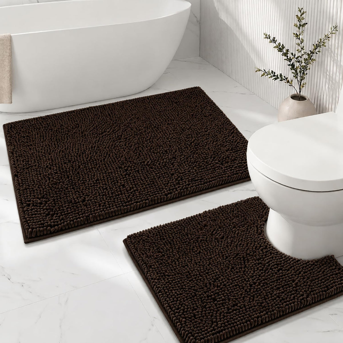Bathroom Rugs Sets 2 Piece,Super Absorbent Soft,Thick,Machine Washable Chenille Bath Mat,Non Slip Toilet Floor Rug,Bath Mats for Bathroom,20x32 Plus 20x20 U Shape,Light Grey