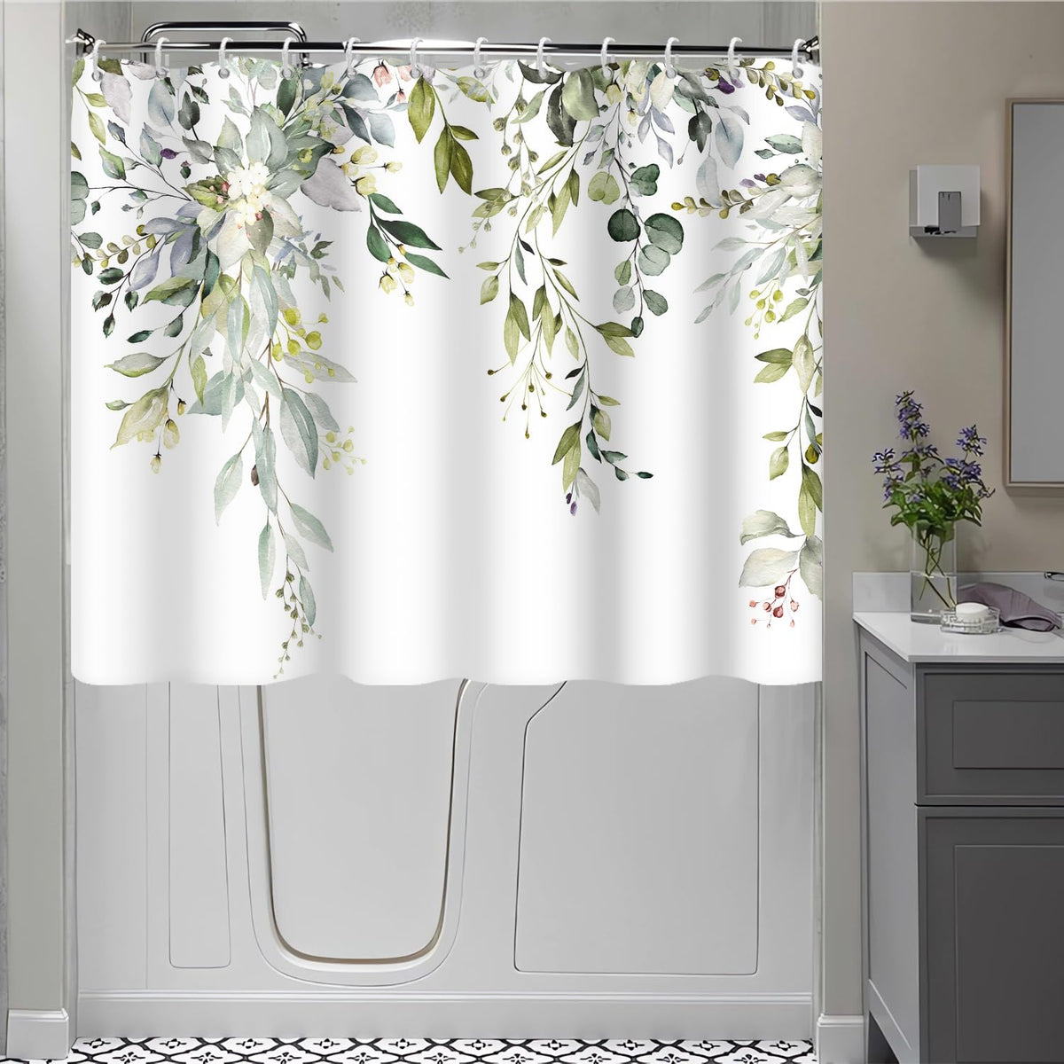 Blue and Green Eucalyptus Shower Window Curtain 40x36 Inch