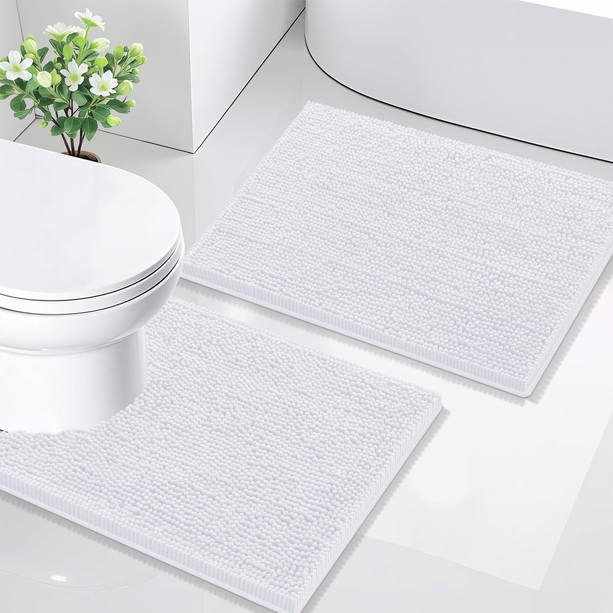 Smiry Chenille Bathroom Rugs Sets 2 Piece (30x20+24x16, Black)