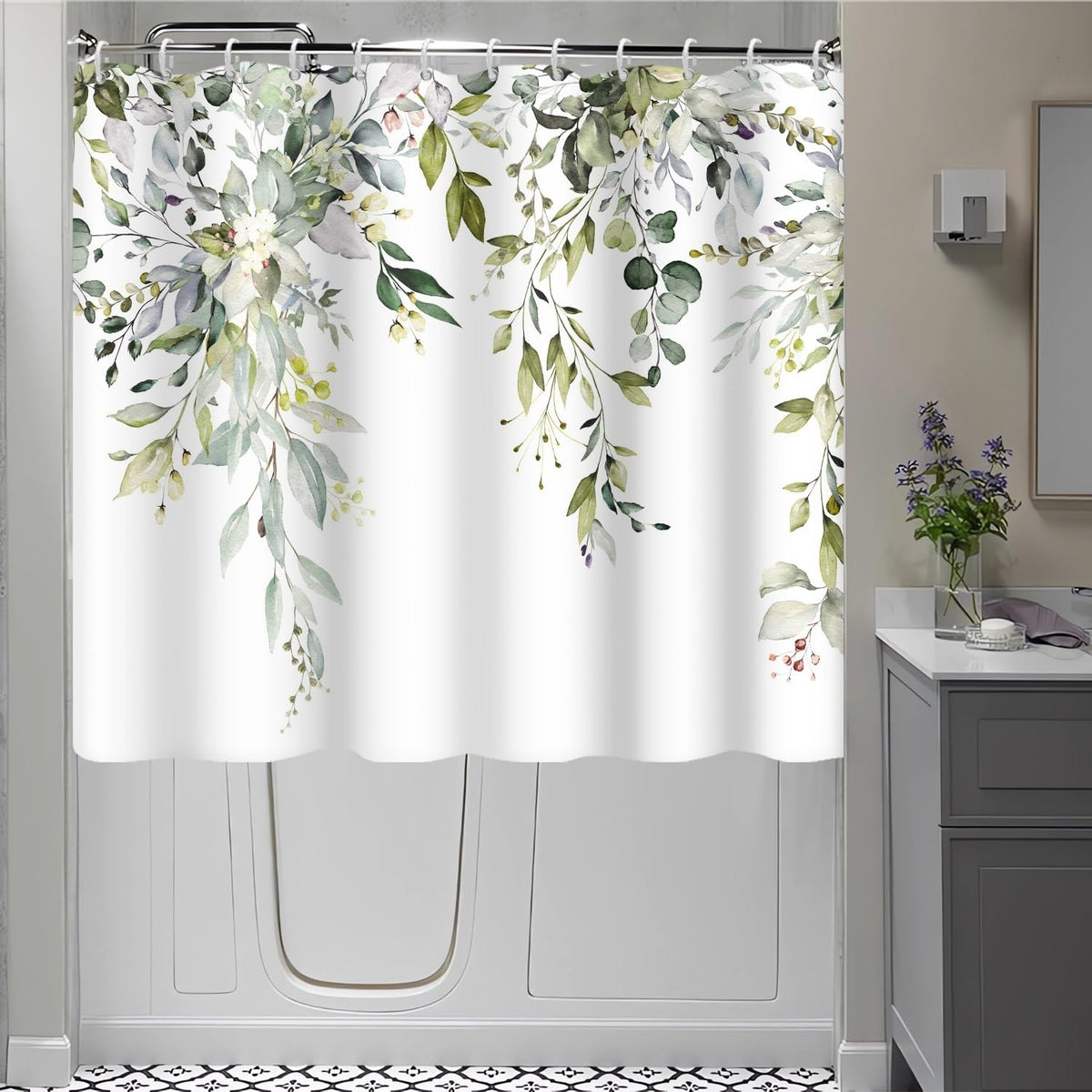 Blue and Green Eucalyptus Shower Window Curtain 40x36 Inch