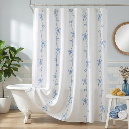 Seasonwood Pink Bow Shower Curtain with Cording Bow Embroidery 72x72 Inches