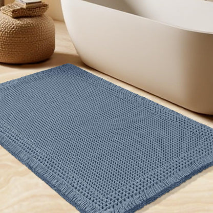 Upgrade Waffle Bath Mat Set 2 Piece, Boho Bathroom Rugs Absorbent Non Slip, Ultra Soft Bathroom Mat, Machine Washable Knit Bath Rugs with Herringbones for Bathroom, Bedroom, Kitchen, Shower, White