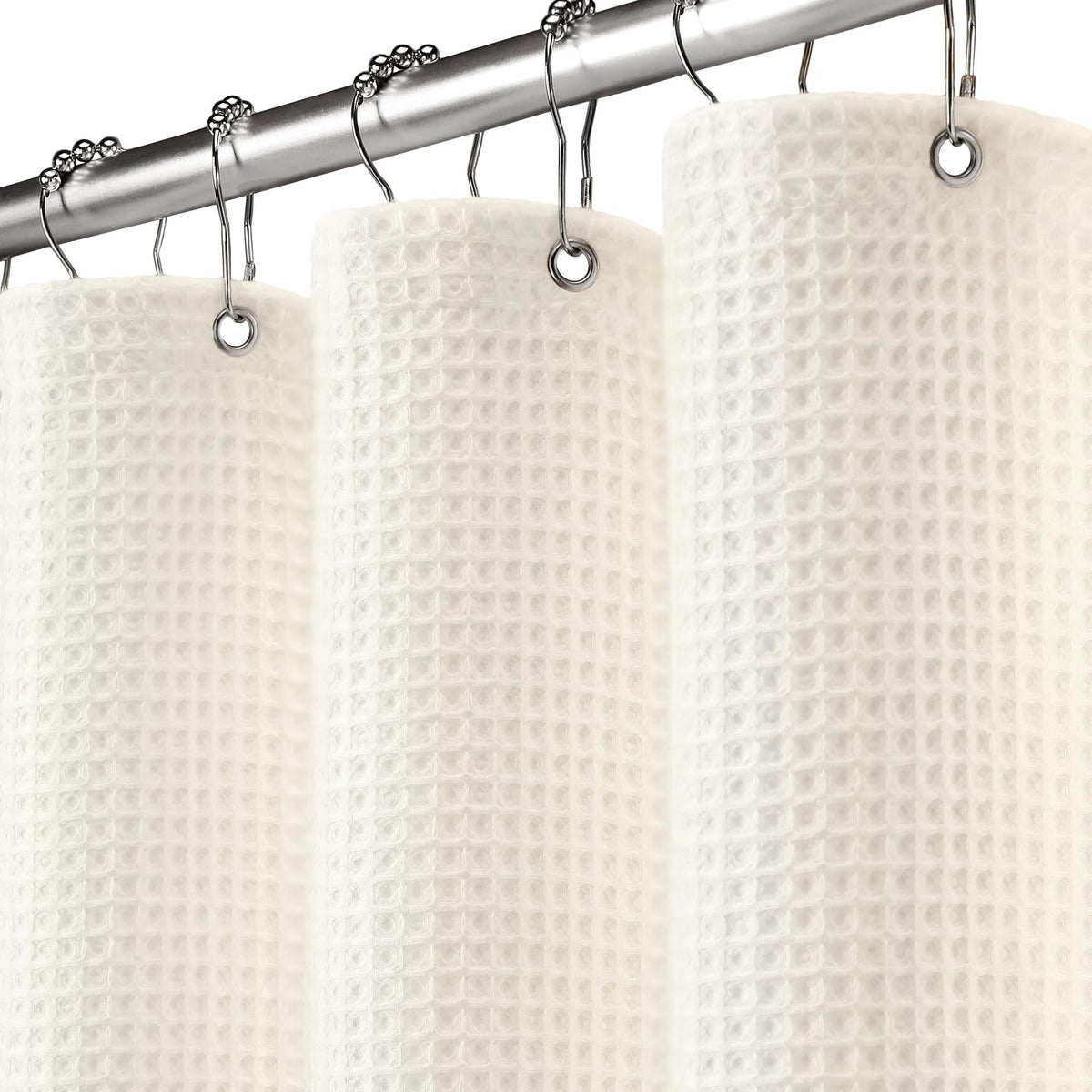 Waffle Weave Shower Curtain Heavyweight Cotton Fabric Black 72Wx72L