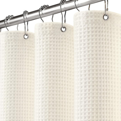 Waffle Weave Shower Curtain Heavyweight Cotton Fabric Black 72Wx72L