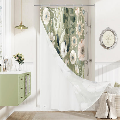 Boho Floral Shower Curtain, Vintage Botanical Fabric Curtain, 72 x 72