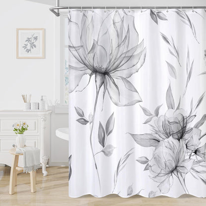 Blue Boho Floral Shower Curtain, Watercolor Botanical Design, 72 x 72