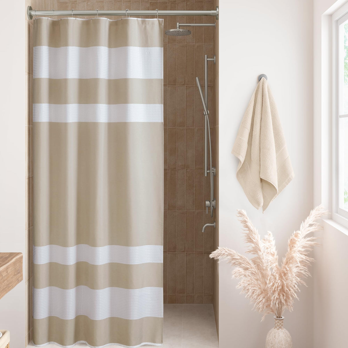 Madison Park Arbor Waffle Shower Curtain for Bathroom, 72 x 72, Beige
