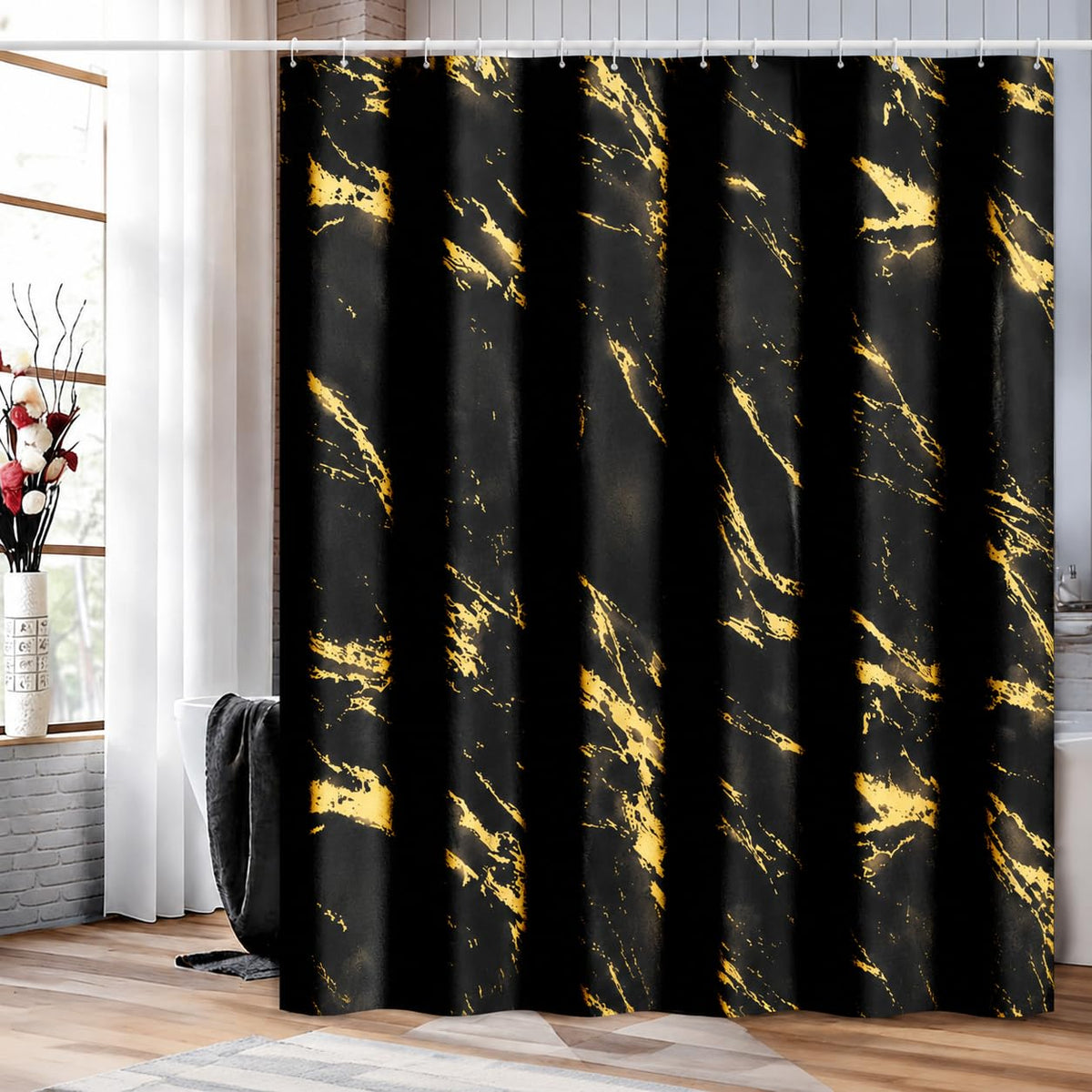 Premium Gray Marble Shower Curtain - Realistic Vein Design, Water-Resistant Fabric (72x72 Inches), Stable Drape, Easy-Clean, Stylish Nordic/Ins Bathroom Decor