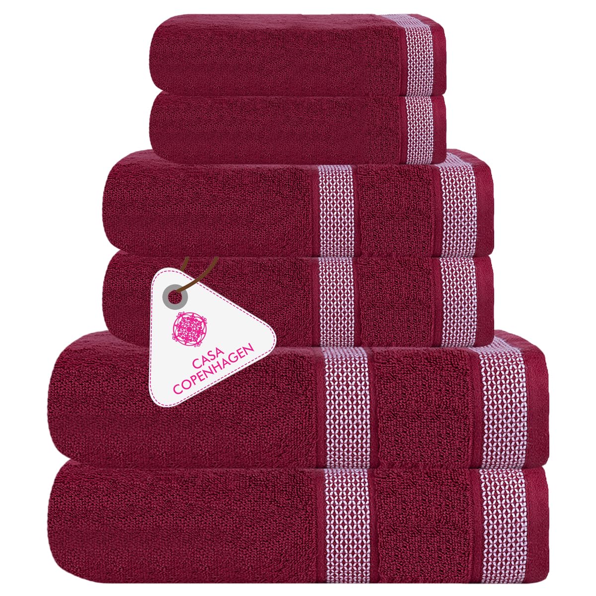 CASA COPENHAGEN Solitaire 6 Pieces Towel Set- Midnight Black, 600 GSM 2 Bath Towel 2 Hand Towel 2 Washcloth, Designed in Denmark Made of Soft Egyptian Cotton for Bathroom, Kitchen & Shower