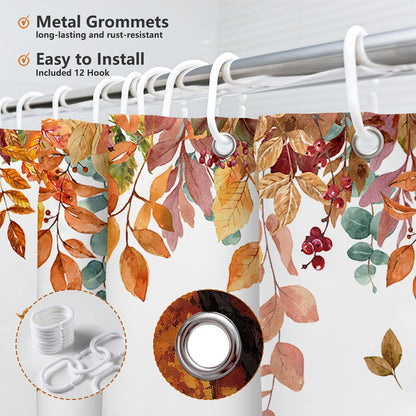 MEHOFOND Autumn Pumpkin Shower Curtain Maple Leaves Floral Bath Curtain