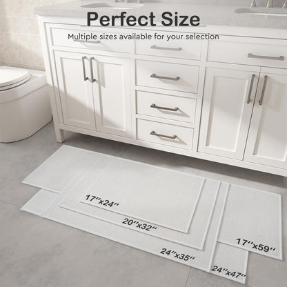 MontVoo Bath Mat,Chenille Absorbent Bathroom Mat Quick Dry Rubber Backed Bathroom Rugs Non Slip Washable Bath Mats,Ultra Thin Bathroom Rugs Fit Under Door,17"x24",White