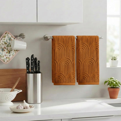 Artoid Mode 2 Pcs Caramel 3D Arched Stripes Jacquard Hand Towels for Bathroom, 100% Cotton Soft Absorbent Bathroom Decor Towels, 13.7 x 29.5 Inch