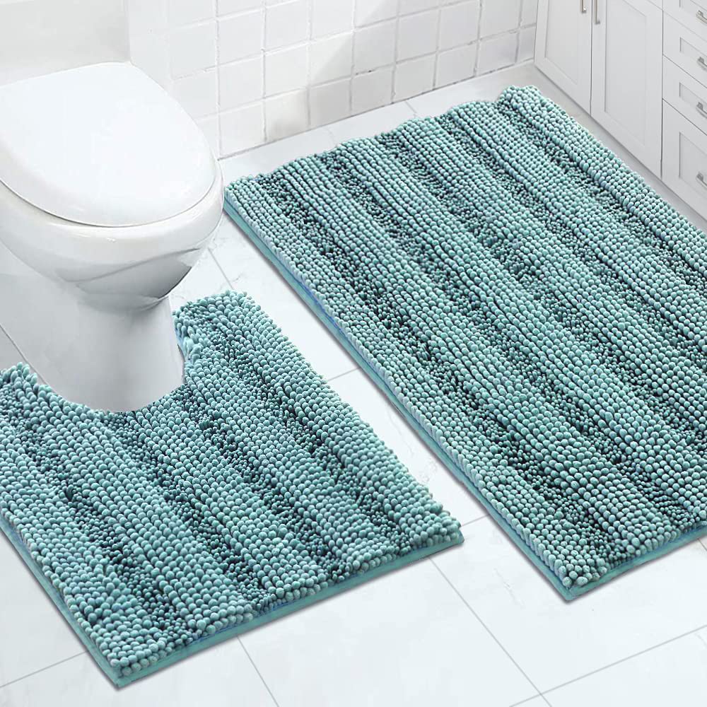 Turquoize Bathroom Runner Rug 17"x47", Soft Absorbent Chenille Bath Rug
