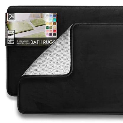 Clara Clark 3 Piece Bathroom Rugs Bath Mat Set, Velvet Memory Foam Bath Mats for Bathroom - Non-Slip, PVC Backing Bath Rugs, Washable - Dries Quickly, Green
