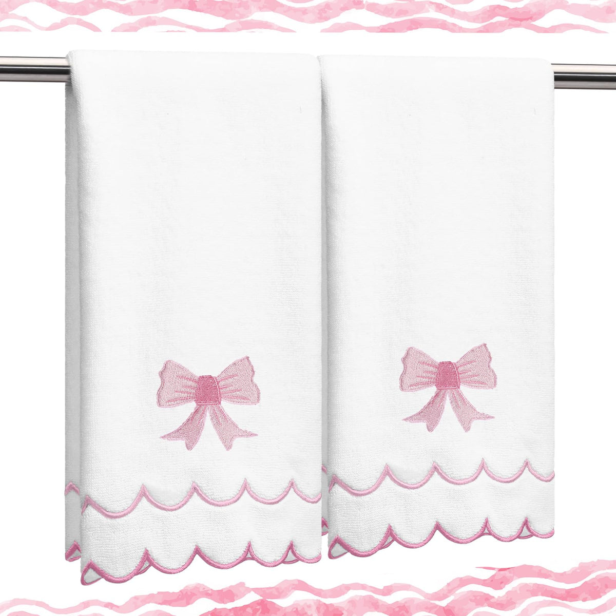 Hahafelt 2 Scalloped Hand Towels Fingertip Towels for Bathroom,Black White