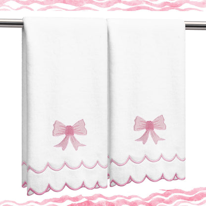 Hahafelt 2 Scalloped Hand Towels Fingertip Towels for Bathroom,Black White