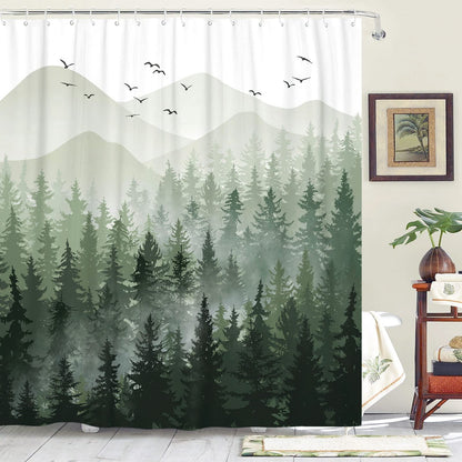 Accnicc Forest Mountain Shower Curtain Dark Green Nature Misty Pine Tree Shower Curtains for Bathroom Foggy Rustic Woodland Decorative Waterproof Fabric Bath Curtain Decor 72×72 Inches