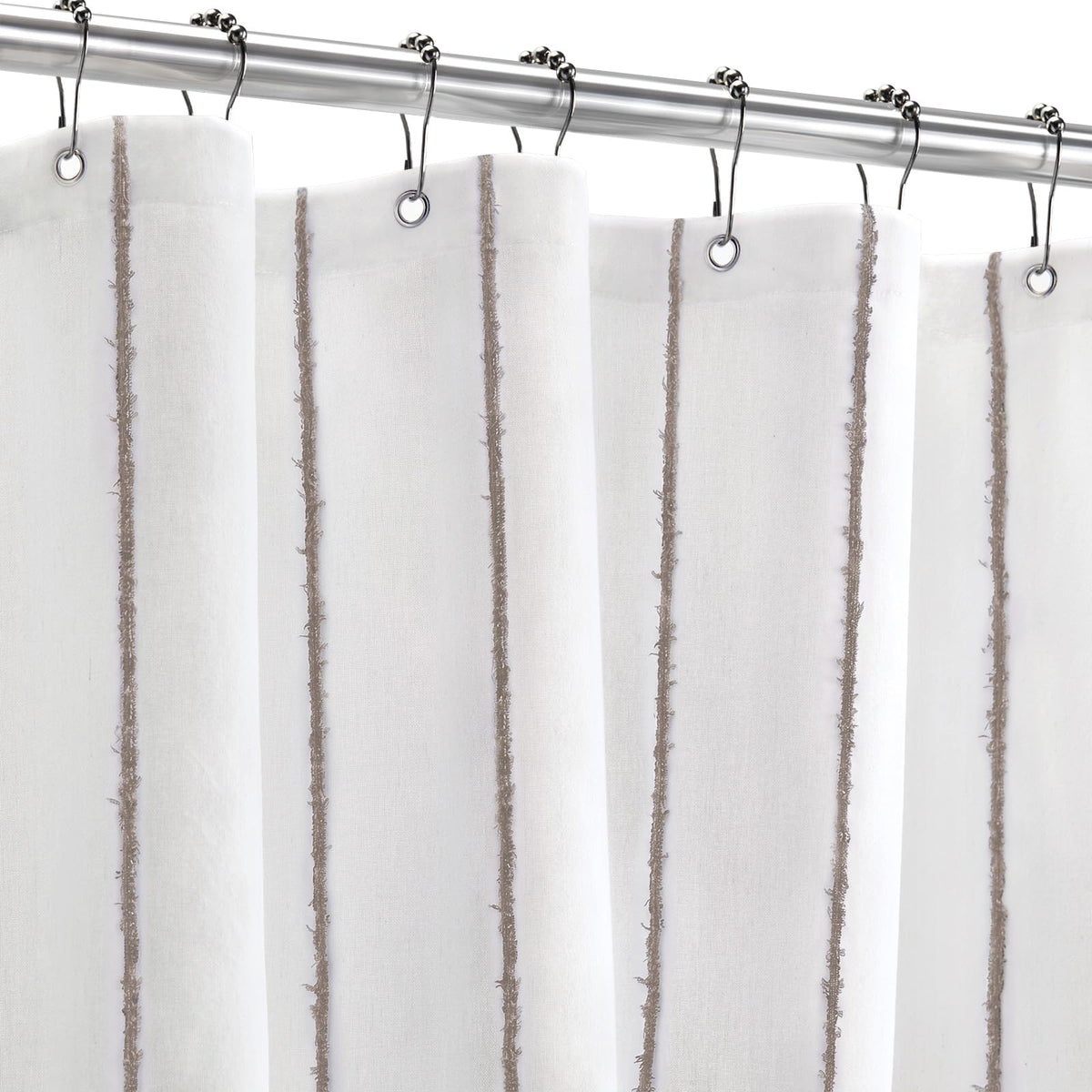 Striped Linen Shower Curtain for Bathroom, Black and Beige 72 W x 72 H