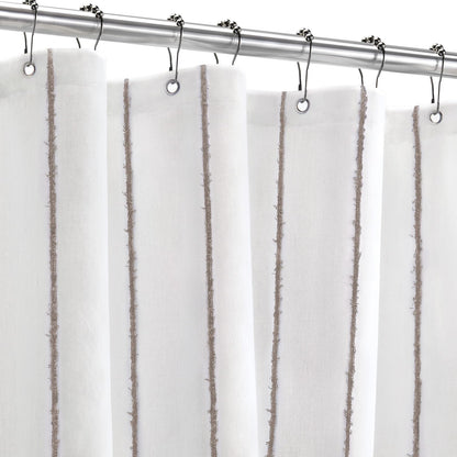 Striped Linen Shower Curtain for Bathroom, Black and Beige 72 W x 72 H