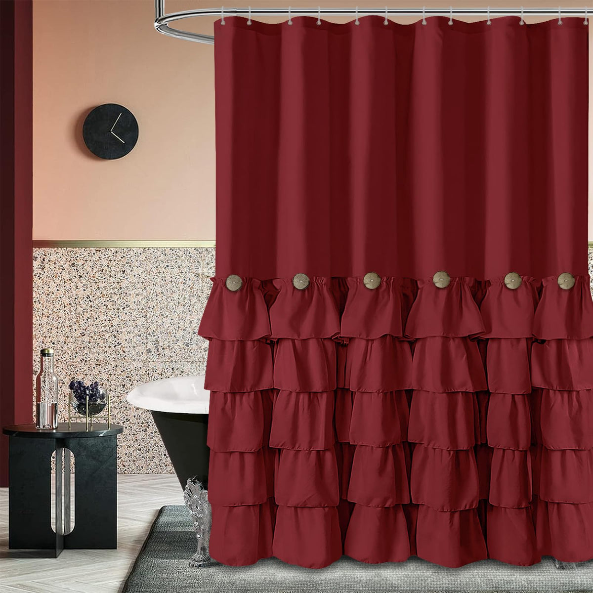 Seasonwood Black Ruffle Shower Curtain Farmhouse Shower Curtain 72 X 72