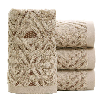 Pidada Hand Towels Set of 4 Diamond Pattern 100% Cotton Absorbent Soft Decorative Towel for Bathroom (Beige Brown)