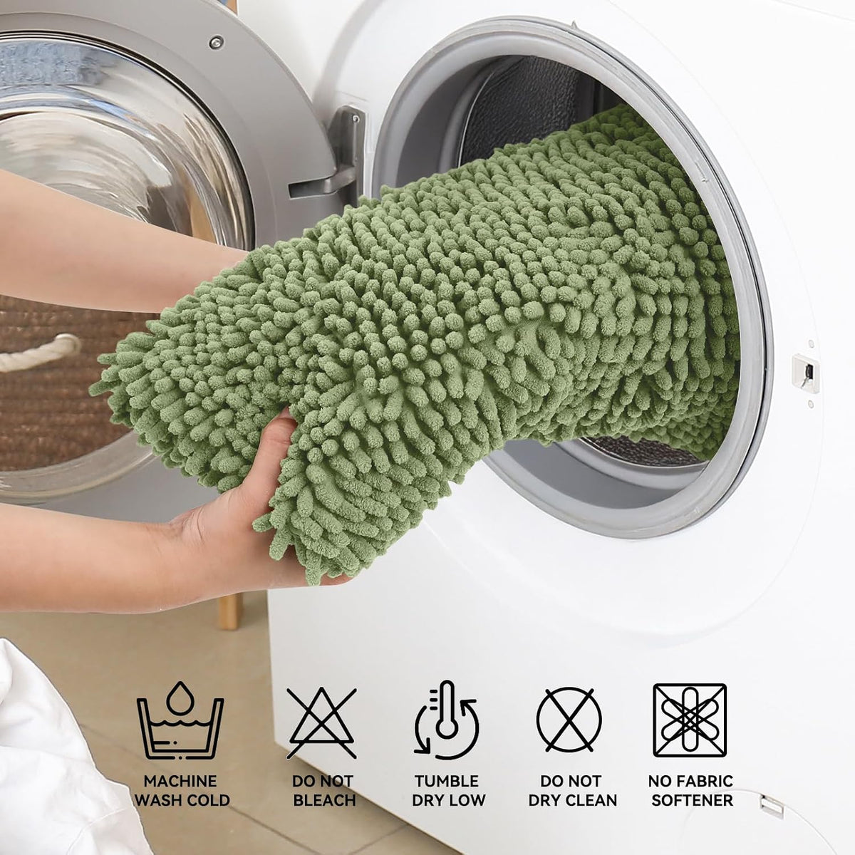 Bcoimo Bath Rug Mat,Sage Chenille High Absorbent Long Bathroom Runner Rugs