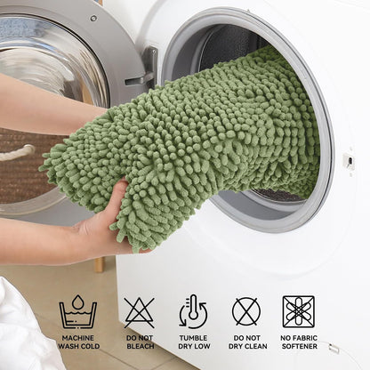 Bcoimo Bath Rug Mat,Sage Chenille High Absorbent Long Bathroom Runner Rugs