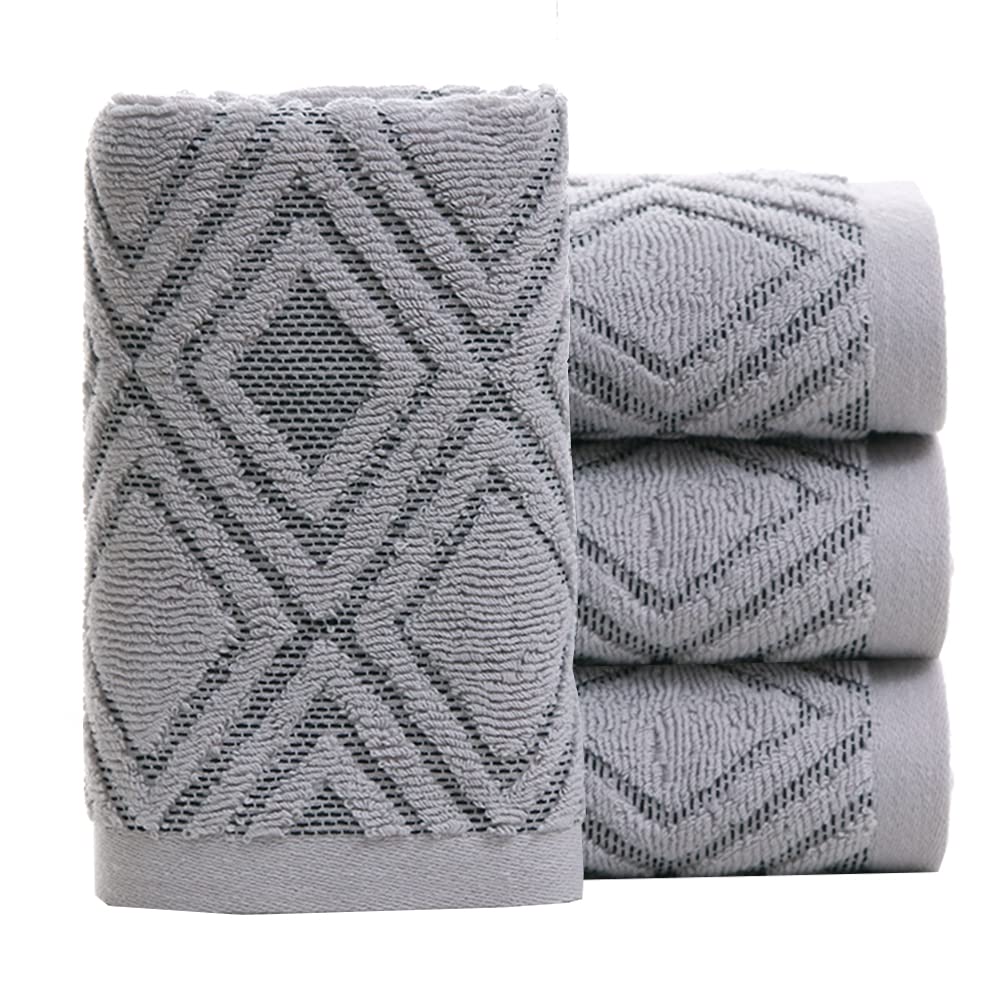 Pidada Hand Towels Set of 4 Diamond Pattern 100% Cotton Absorbent Soft Decorative Towel for Bathroom (Beige Brown)