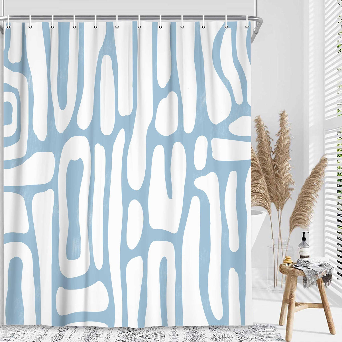 Bondjos Abstract Sage Green Shower Curtain,Boho Modern Geometric Line Art Decor,Abstract Minimalist Farmhouse Style Shower Curtain for Bathroom，Waterproof Polyester Fabric Bathroom Curtain,72x72 Inch