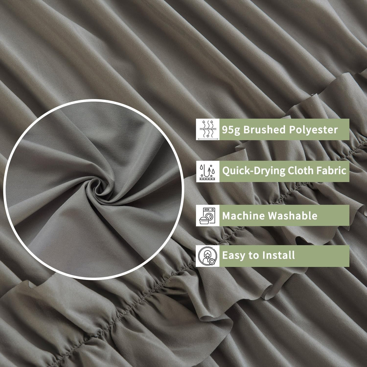Farmhouse Ruffle Shower Curtain, Gray, 72 x 72 in