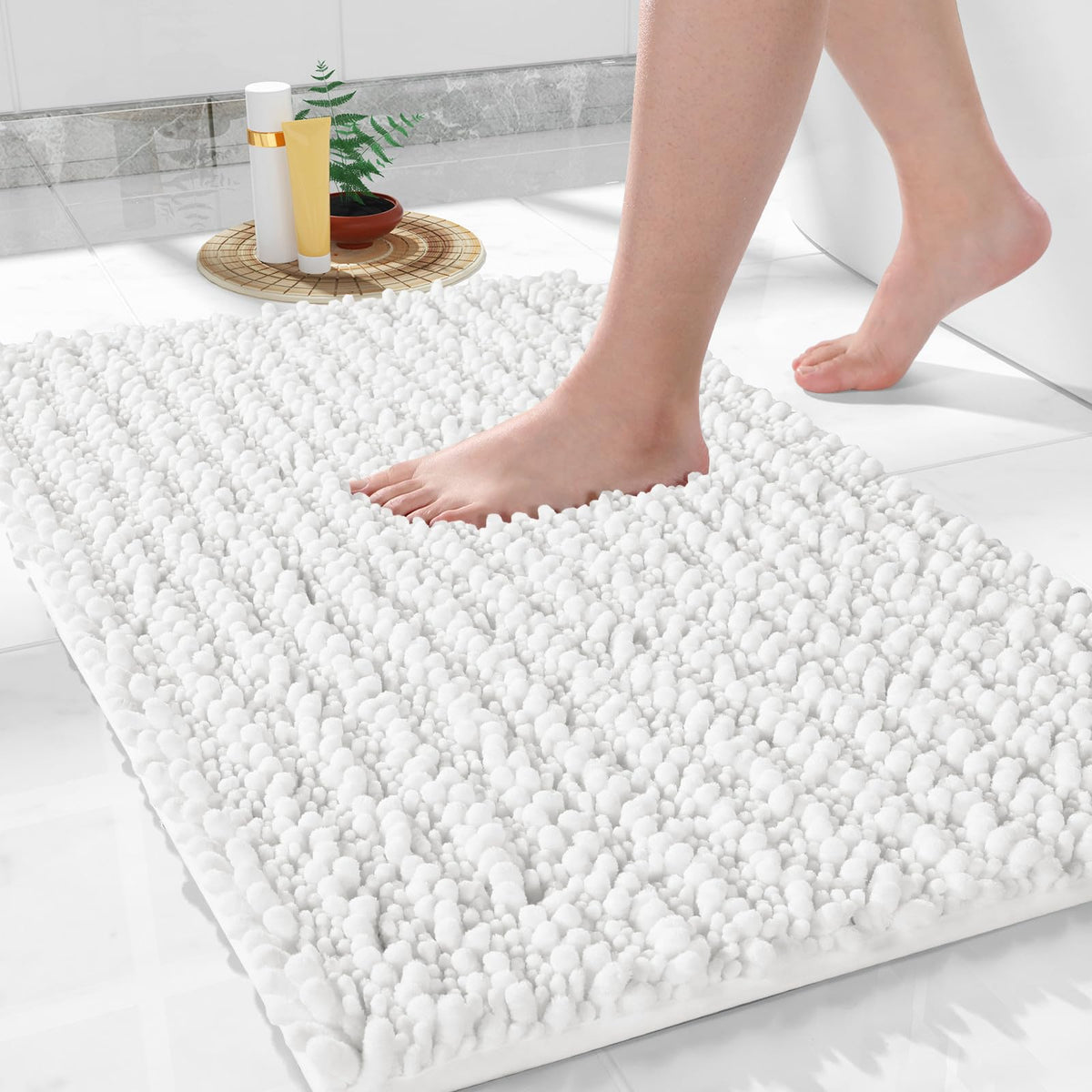 Yimobra Bathroom Rugs Non Slip Washable 32x20 Inch - Ultra Soft Absorbent Chenille Bath Mat, Quick Dry Shaggy Floor Carpet for Tub Shower, Gray Home Decor Accessories