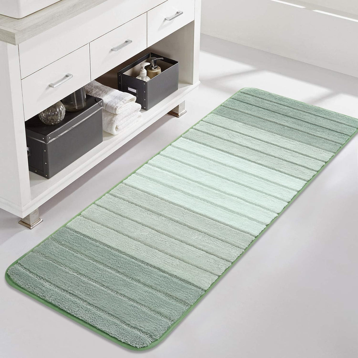 3 Pcs Ombre Bath Mat Set for Bathroom, Non Slip Ultra Soft and Thick Water Absorbent Bath Carpet, Machine Washable & Quick Dry Bathroom Rug, for Bedroom Door Living Room,Green