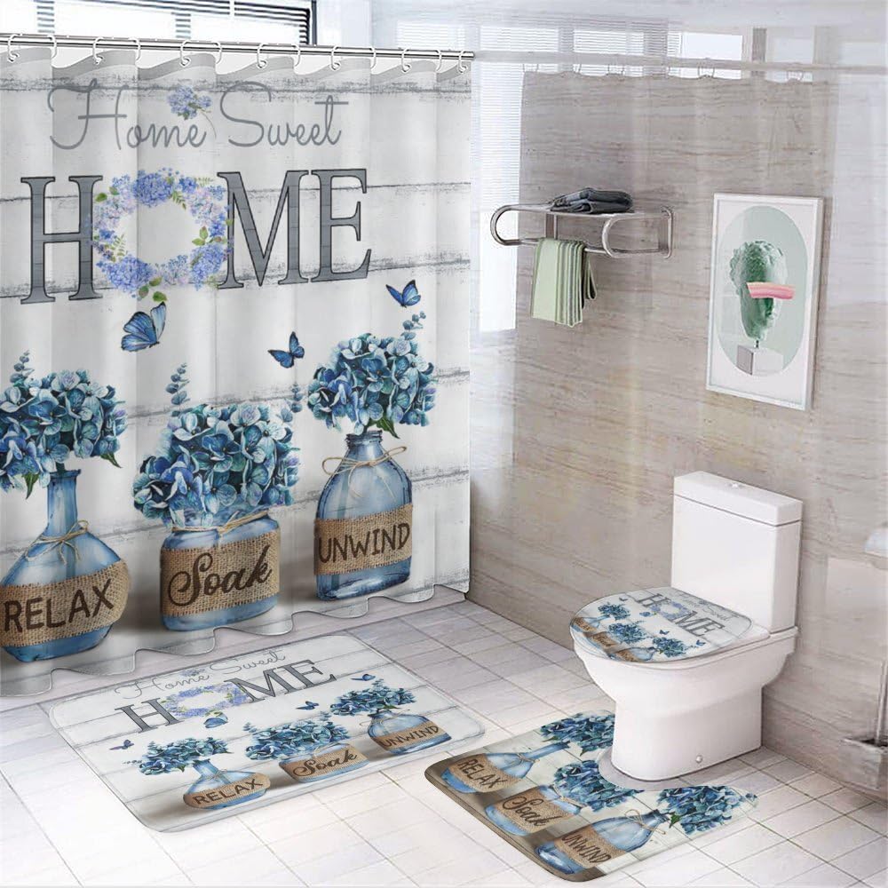 Tijuboni Farmhouse Shower Curtain Cotton Flowers Shower Curtains for Neutral Country Bathroom Decor Rustic Shower Curtain Set Waterproof Polyester Fabric 60 x 72 Inch