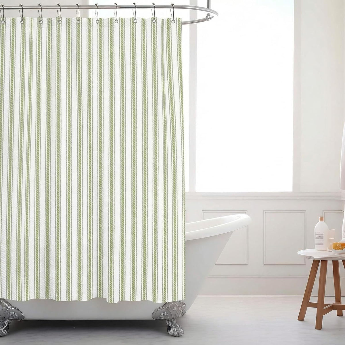 Mindsoft Stripe Curtain, Green and White, 72 x 72 Inches, Stripe