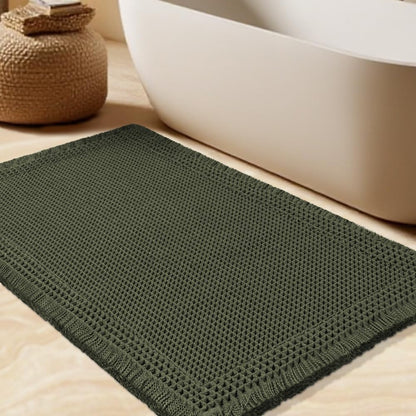 Upgrade Waffle Bath Mat Set 2 Piece, Boho Bathroom Rugs Absorbent Non Slip, Ultra Soft Bathroom Mat, Machine Washable Knit Bath Rugs with Herringbones for Bathroom, Bedroom, Kitchen, Shower, White
