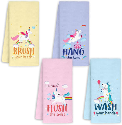 Jvpke Kids Bath Towel Set of 4, Kids Bathroom Set, Girls Bathroom Set, Hand Towels 1624 Inch, Colorful Pink Purple Blue Yellow Bath Towels