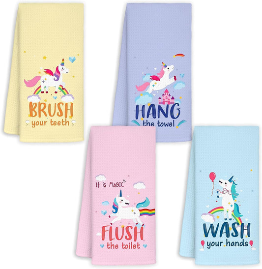 Jvpke Kids Bath Towel Set of 4, Kids Bathroom Set, Girls Bathroom Set, Hand Towels 1624 Inch, Colorful Pink Purple Blue Yellow Bath Towels