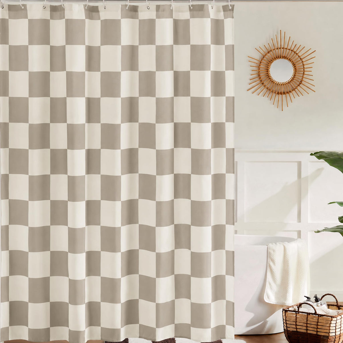 Ohocut Checkered Shower Curtain, Light Blue Shower Curtains for Bathroom, Cute Retro Checkboard Shower Curtain Vintage Aesthetic, Washable Fabric Bath Curtain 72''x72''