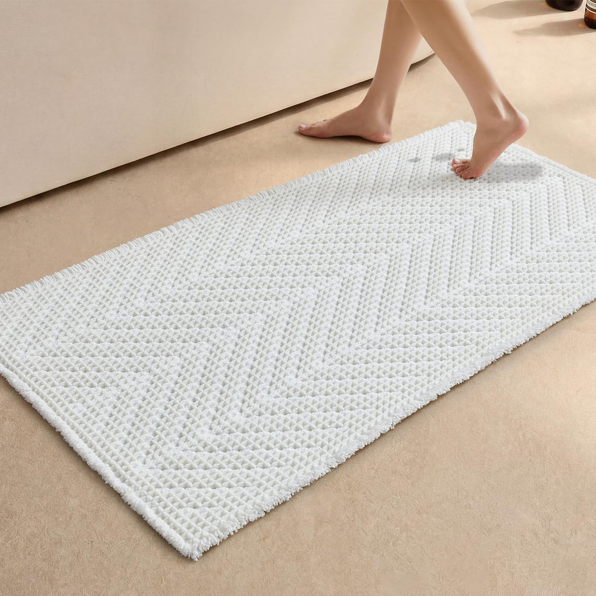 Sunfly Boho Bathroom Rug, Herringbone Waffle Bath Mat Non-Slip Washable Super Absorbent Quick Dry, Farmhouse Bath Mat for Bathroom Floor Decor 20"*30" Khaki