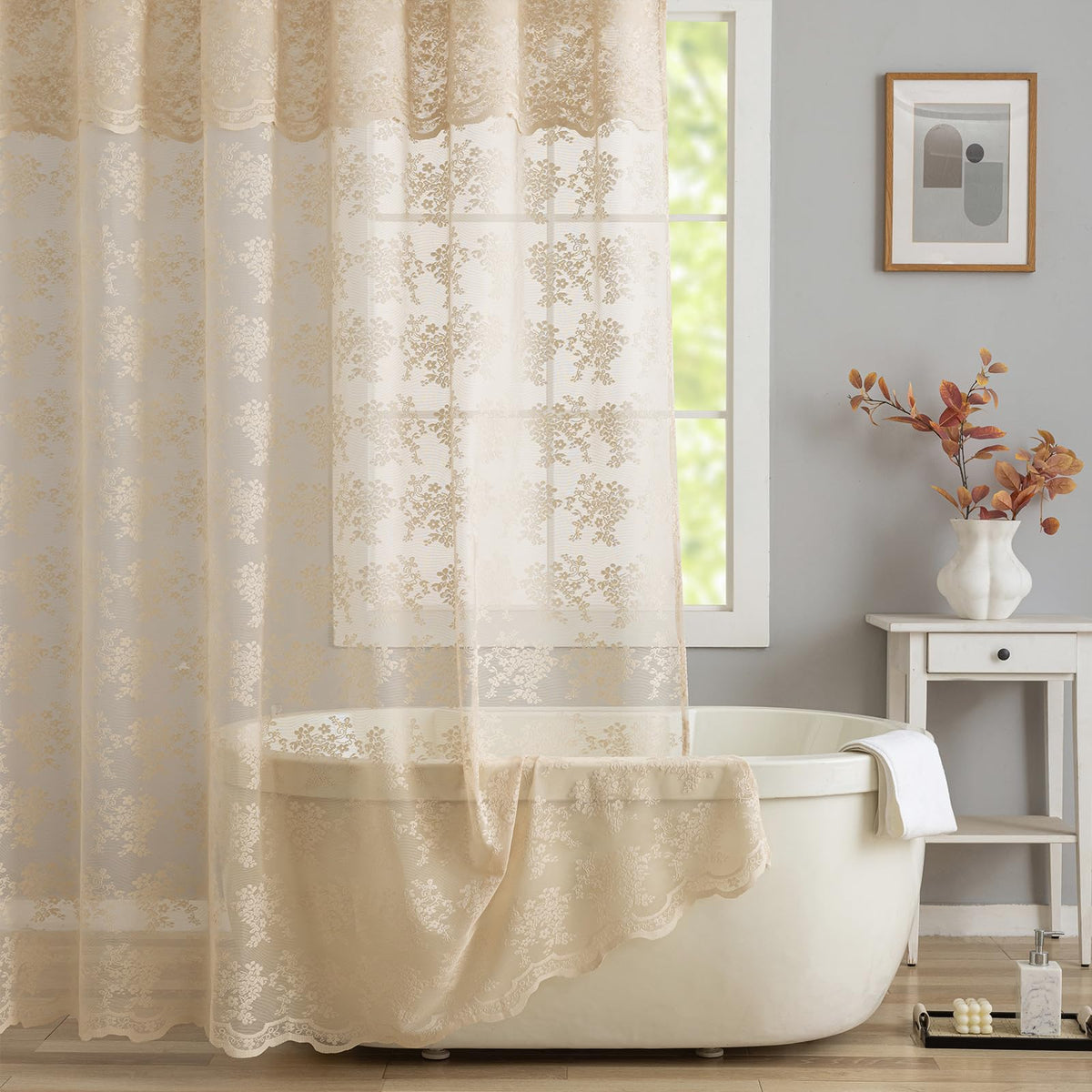 TUDECO Black Lace Shower Curtain with Valance, Gothic Style, 72 x 72 Inch